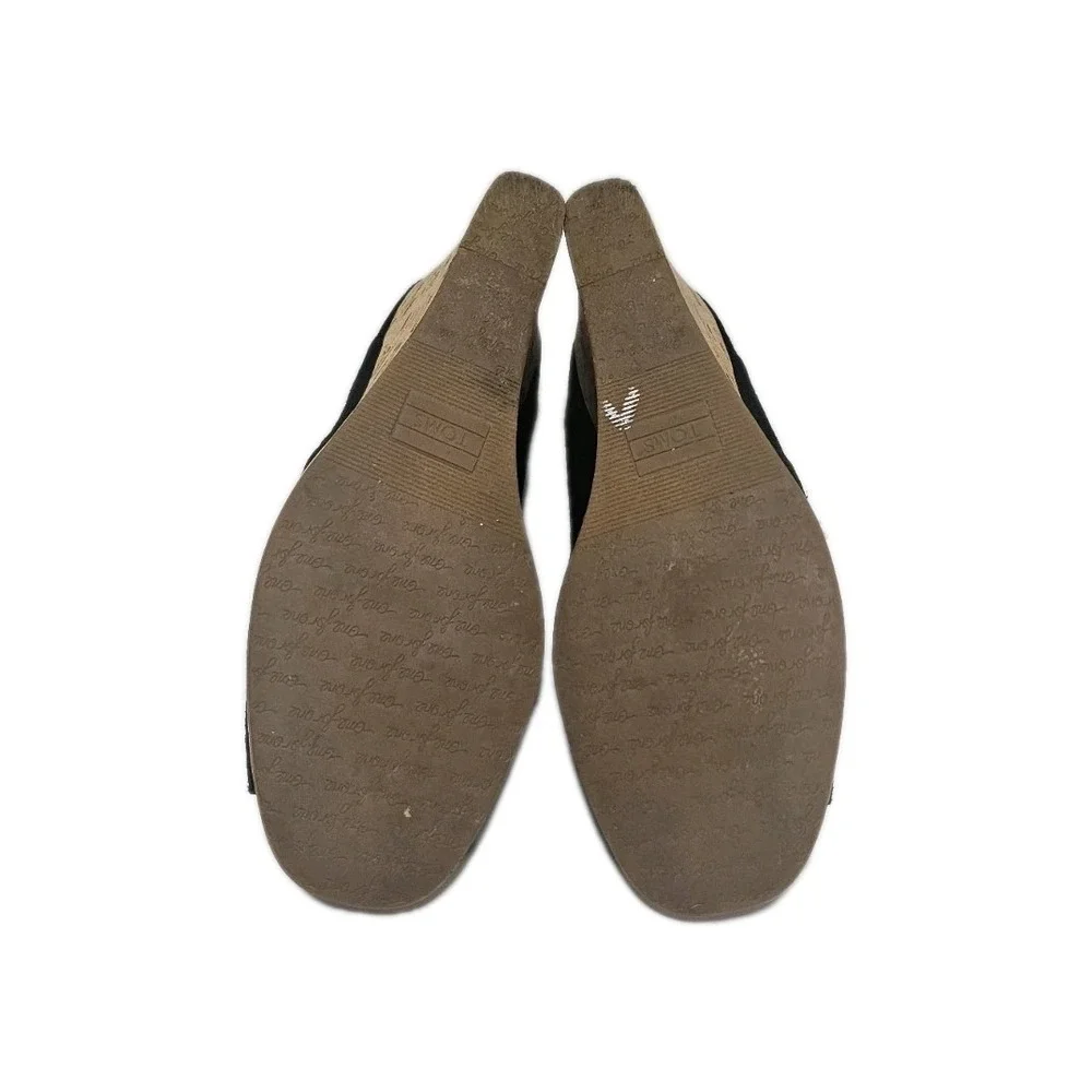 TOMS Stella Women's Black Peep Toe Cork Wedge Pump Shoes Size 9.5 Preppy Classic